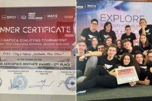 FFOTO: RUBIX, echipa de robotică a Colegiului Naţional „Inochente Nicu Clain”, obţinut locul al doilea la categoria Collins Aerospace Innovate Award a competiţiei BRD FIRST Tech Challenge România, de la Cluj-Napoca