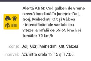 Cod galben de vreme severă imediată, în Gorj!