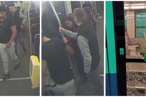 Tramvaie vandalizate. Imagini cu un individ care loveşte cu piciorul în uşile unei garnituri