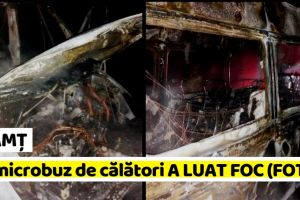 NEAMȚ: Microbuz cu călători, cuprins de un incendiu (FOTO)