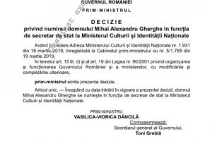 Gherghe, secretar de stat la Cultură