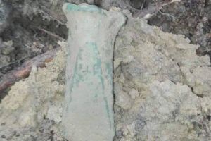 FOTO-VIDEO: Descoperire arheologică la Răcoasa! Un topor celt, găsit în pământ cu un detector de metale