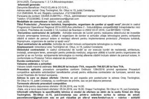 ANUNT DE PARTICIPARE LA PROCEDUR COPETITIVA PENTRU ACHIZITIA DE LUCRARI INCLUSIV ECHIPAMENTE TEHNOLOGICE CU MONTAJ PENTRU REALIZAREA PROIECTULUI 