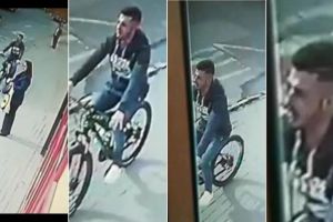 FOTO/ ȘTIREA TA: Bărbat surprins de o cameră de supraveghere pedalând pe o bicicletă furată din parcarea unui supermarket din Alba Iulia. Îl recunoaşteţi?