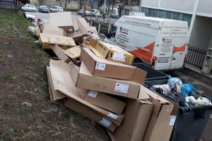 Amendă de 2.500 de lei pentru cartoanele neîmpăturite aruncate de o firmă la gunoi