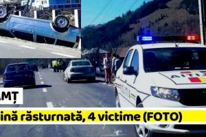 NEAMȚ: Maşină răsturnată, 4 victime printre care şi 2 minori (FOTO)