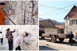 Intervenţie a voluntarilor la satul din Banat care va fi colorat în această vară–reparaţii la casa turcească