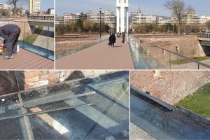 FOTO, VIDEO ȘTIREA TA: Primele reparaţii la Pdul Unirii, care face legătura între Monumentul Marii Uniri şi Catedrala Reîntregirii