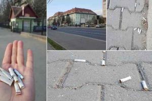 FOTO, VIDEO ȘTIREA TA: „Fumoarul” de lângă şcoli. Covor de chiştoace de ţigărilor pe trotuarul din faţa unui colegiu din Alba Iulia