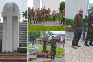 FOTO, VIDEO. Se repară Monumentul MArii Uniri. Sculptorul Mihai Buculei s-a reîntors la Alba Iulia pentru a-l şlefui şi chitui