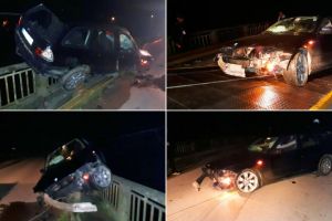 FOTO: ACCIDENT pe DJ 107 E Aiud – Ciumbrud. Un tânăr de 18 ani, din Ciumbru, fără permis de conducere, a intrat cu maşina într-un parapet