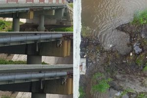 FOTO/VIDEO ȘTIREA TA: Conducta de apă care se află sub podul ce duce la Teleac este spartă, iar apa curge… curge… în mai multe locuri