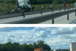 ACUM – Camion ieşit în decor pe A1