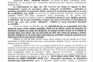 Imobil din comuna Agigea scos la vanzare de  B.E.J. “Bogdan Ionica prin licitatie publica 