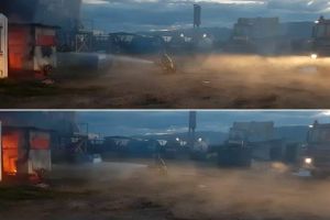 FOTO, VIDEO UPDATE: INCENDIU la staţia de asfalt din Drâmbar. Intervin pompierii din Alba Iulia cu două autospeciale