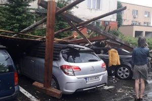 FOTO Vremea a făcut prăpăd! Maşini distruse, copaci şi stâlpi puşi la pământ