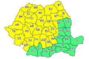 ANM: Cod galben de ploi, grindina si vijelii in aproape toata tara