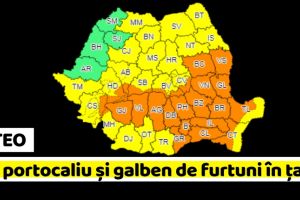 METEO: Cod portocaliu şi galben de furtuni în aproape toată ţara, începând de astăzi, 31 mai