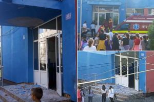 UPDATE/ FOTO/ Incident GRAV la o şcoală din Sebeş: Copil RĂNIT LA CAP după ce tencuiala de la intrare s-a PRĂBUȘIT peste el