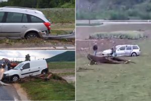 FOTO/VIDEO. PRĂPĂD în localitatea Răchita. Maşini luate de viitură şi duse pe câmp