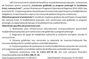 Comunicat de presă: Construire grădiniţă cu program prelungit în Ernei
