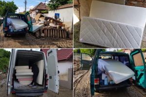 FOTO: 40 de saltele donate de un depozit de mobilă din Sebeş, pentru localnicii din Pianu, Răchita şi Săliştea loviţi de viitură