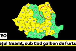 METEO: Judeţul Neamţ, sub Cod galben de furtuni, astăzi, 5 iunie