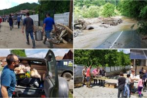 FOTO: Tinerii de la Club Alba Off Road, printre primii la Răchita, alături de oameni. ”S-au format văi de pe munte, din 100 în 100 m, cu bolovani, lemne. Zici că a turnat cineva apă cu găleata pe un munte de jucărie”