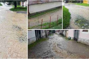FOTO, VIDEO: Străzi inundate la Cugir, după o ploaie torenţială de 30 de minute