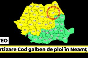 METEO: O nouă avertizare Cod galben de ploi în judeţul Neamţ, astăzi, 6 iunie