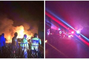 Trei maşini cuprinse de flăcări în urma unui accident, la Timişoara