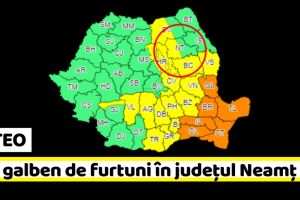METEO: Cod galben de furtuni în judeţul Neamţ (9-10 iunie)
