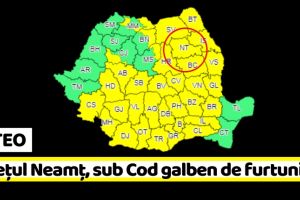 METEO: Judeţul Neamţ, sub Cod galben de furtuni (10 iunie)