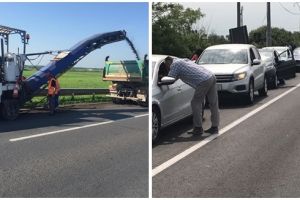 Cozi kilometrice pe Drumul Naţional 6. Se repară Pasajul Remetea Mare
