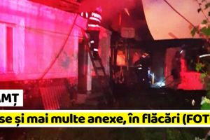 NEAMȚ: 3 case şi mai multe anexe, cuprinse de flăcări, azi-noapte. Incendiul, stins după 7 ore (FOTO)