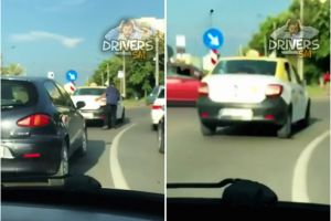 VIDEO. Rămas fără combustibil, un taximetrist şi-a alimentat maşina în sensul giratoriu
