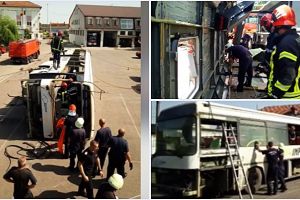 VIDEO. Exerciţiu impresionant al pompierilor sătmăreni. Descarcerarea unui autobuz