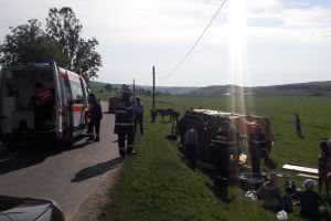 VIDEO FOTO Zece turişti străini răsturnaţi cu căruţa de un vizitiu beat – Intervenţie de urgenţă
