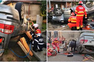 FOTO/VIDEO. Accident grav în judeţ, cu o victimă încarcerată. O maşină s-a izbit de un cap de pod