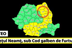 METEO: Judeţul Neamţ, sub Cod galben de furtuni (17-18 iunie)