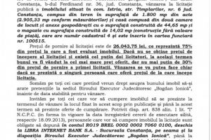 B.E.J. “Bogdan Ionica organizeaza licitatie publica in vederea vanzarii unui imobil din comuna Istria 