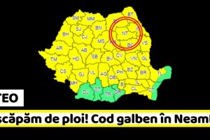 METEO: Nu scăpăm de ploi! Cod galben în Neamţ (19 iunie)