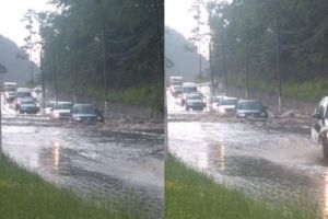 VIDEO FOTO Trafic blocat pe Valea Oltului – Carosabilul e inundat