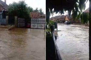 VIDEO: INUNDAȚIE, după ploaia torenţială, pe strada Bucerzii din Crăciunelu de Jos – ”Este a treia inundaţie din ultima lună!” spun localnicii şi le cer autorităţilor să găsească soluţii
