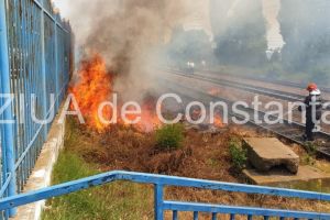 Imagini de la eveniment. Incendiu violent pe calea ferata din zona bulevardului IC Bratianu din Constanta. Pompierii, chemati in ajutor (galerie foto+video)