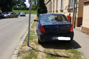 FOTO. Maşină MAI pe spaţiul verde, chiar unde se dă examenul auto