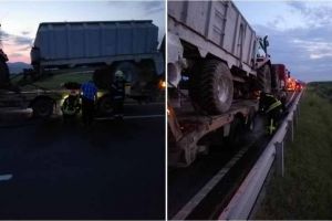 FOTO: INCENDIU la un autoturism pe autostrada A1 sensul Sebeş – Orăştie. Intervin pompierii