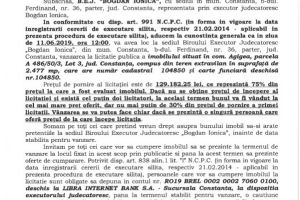 Imobil din comuna Agigea scos la vanzare de  B.E.J. “Bogdan Ionica prin licitatie publica