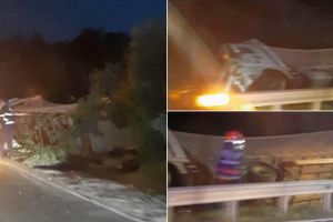 FOTO: Accident rutier pe DN1, la Gârbova: Două persoane rănite după TIR-ul în care se aflau s-a răsturnat