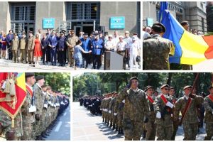 Defilare de Ziua Drapelului Naţional la Timişoara. Oficialităţile au sărutat tricolorul